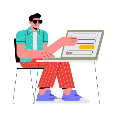 User completing multi-step form process on screen illustration