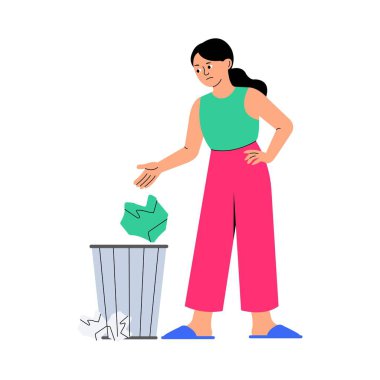 Ofis illüstrasyonunda çöp kutusuna kağıt atmak