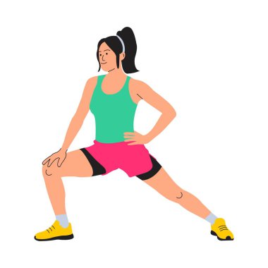 Bireysel olarak bacak ve kalça esnekliği illüstrasyonu için bir yan hamle yapıyor