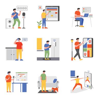 Modern Teknoloji Vektörü Düz Çizim Kümesi 3