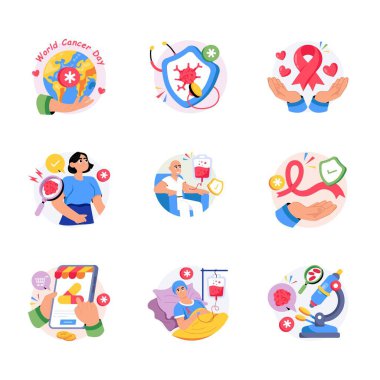 Kanser Farkındalığı Biçim illüstrasyonları kümesi 1