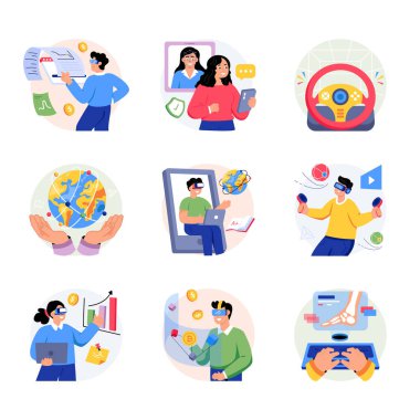 Virtual Reality Concepts Style illustrations set 4