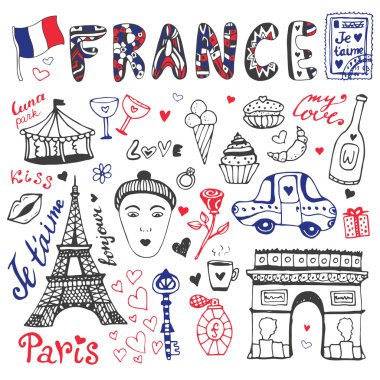 Hand drawn doodles set of France