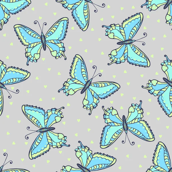 Papillons bleus motif sans couture — Image vectorielle