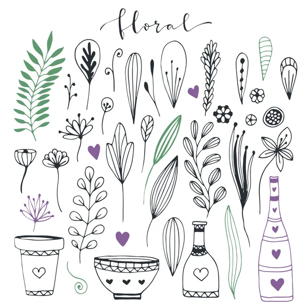Collection de gribouillis floraux dessinés à la main . — Image vectorielle