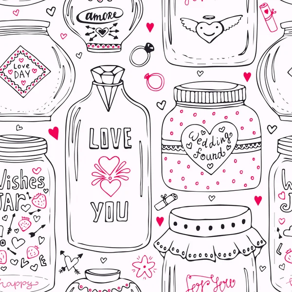 Cute pattern with doodle sweet mason jars. — Wektor stockowy