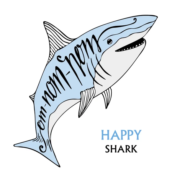 Typography poster with cute shark — Stock Vector