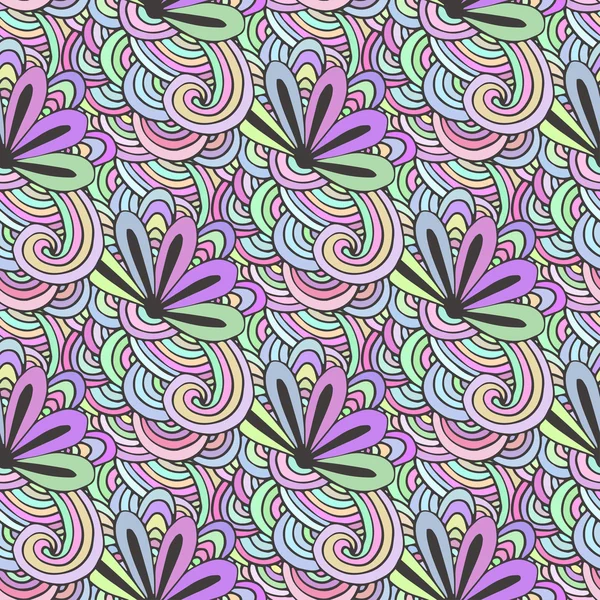 Doodle pola berwarna-warni dengan bunga - Stok Vektor
