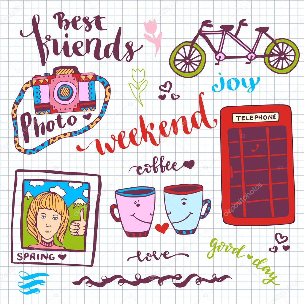 Weekend stickers romantic set