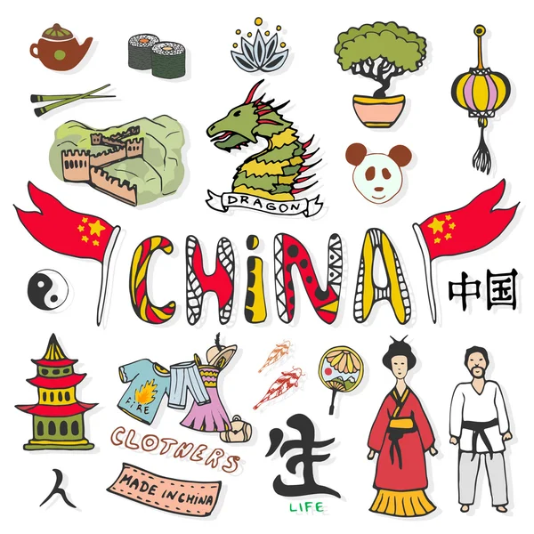 China mão desenhado ícones vetor doodle — Vetor de Stock