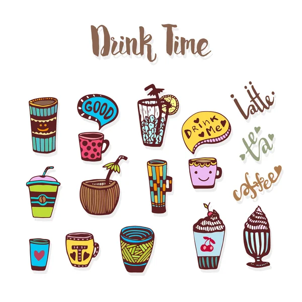 Çay ve kahve kabataslak simgeler doodle. — Stok Vektör