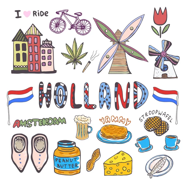 Doodle hand schets verzameling van Holland icons. — Stockvector