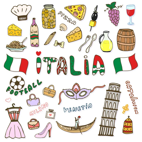 Doodle mano bosquejo colección de iconos de Italia . — Archivo Imágenes Vectoriales