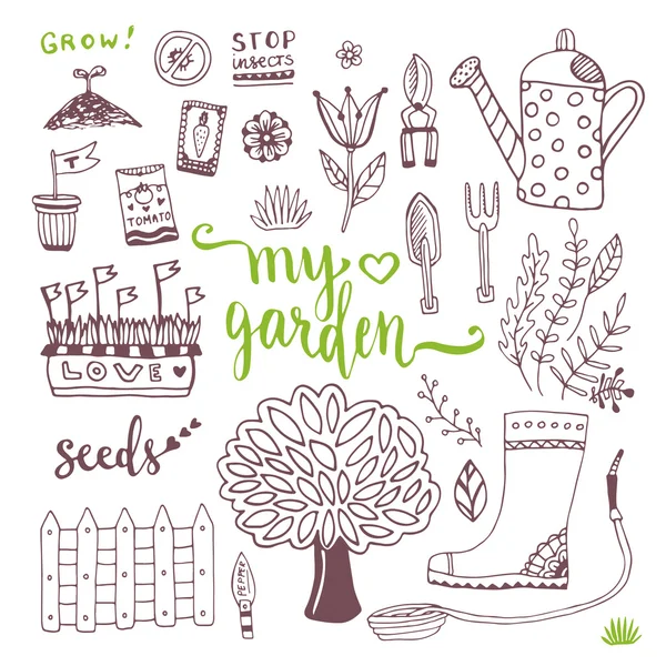 Hand sketch set of Garden doodle elements — Stock Vector