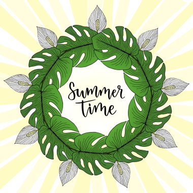 Tropikal yapraklı vektör çerçevesi. 