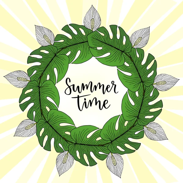 Tropikal yapraklı vektör çerçevesi. 