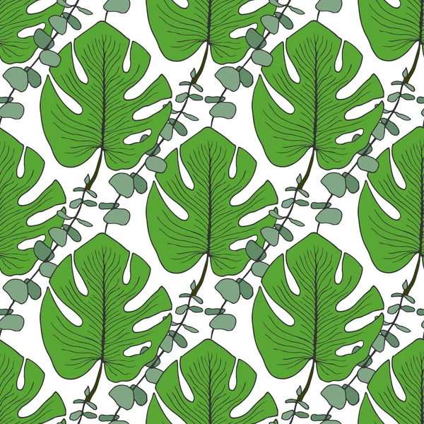 Feuilles vert tropical motif vectoriel . — Image vectorielle