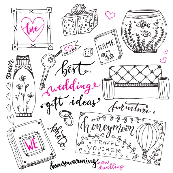 Wedding gift ideas set. — Stock Vector