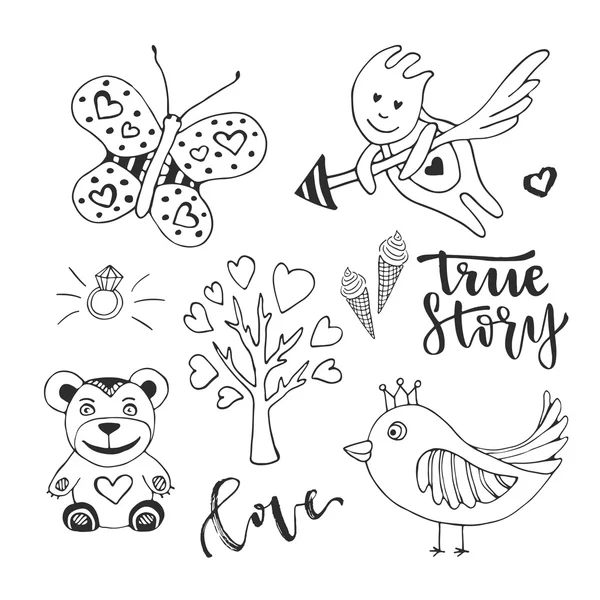 Verzameling van cute doodle schets ontwerpelementen. — Stockvector