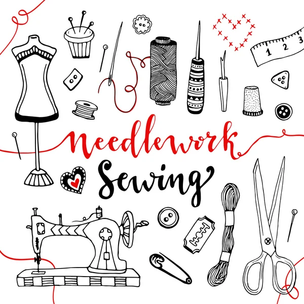 Needlework and sewing equipment and elements. Stock Vector