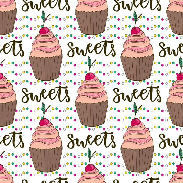 Vector cupcakes seamless pattern. — Stock Vector