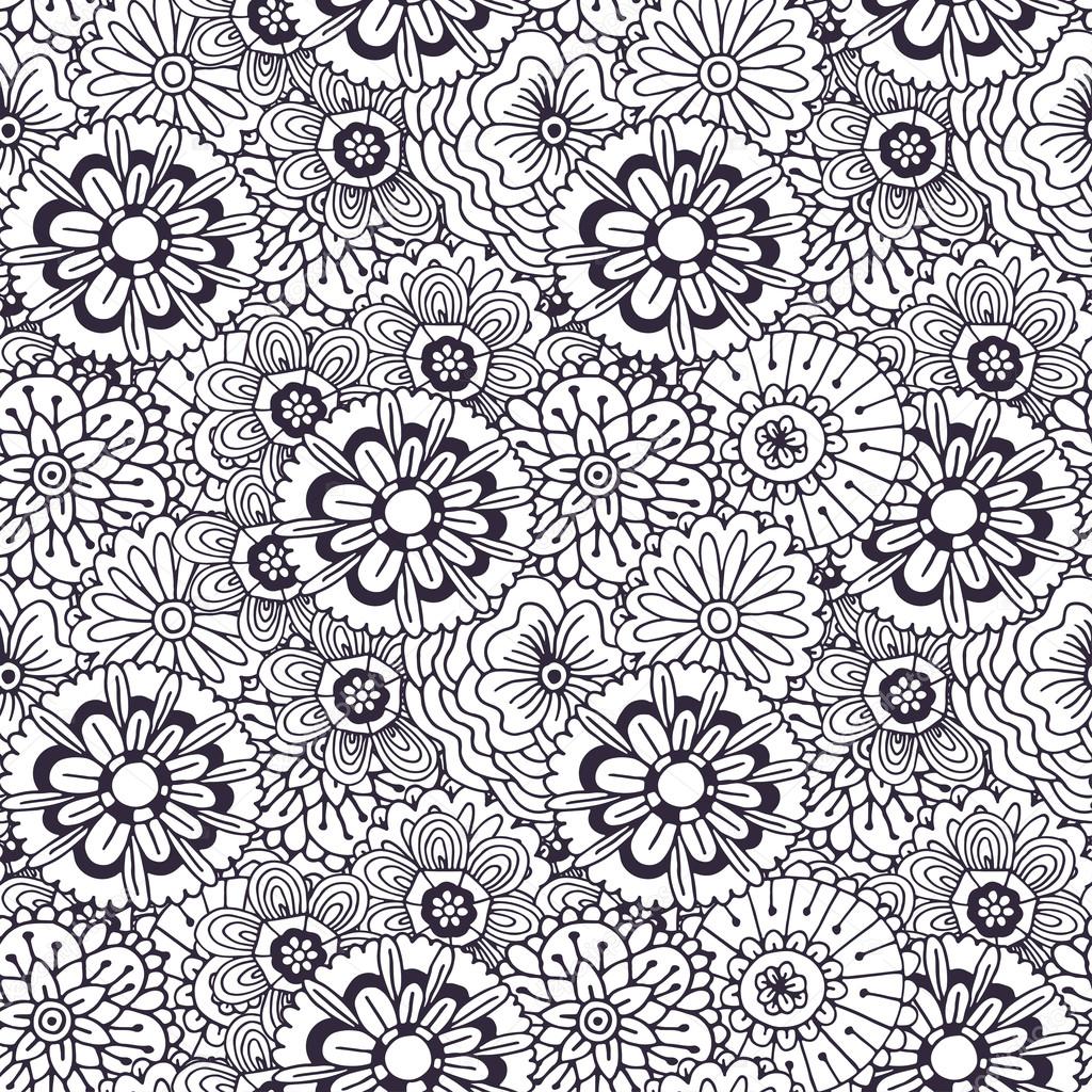 Vector il reticolo con astratto fiori ornamento Adulto libro da colorare Disegno senza giunte zentangle — Vettoriali di m ion