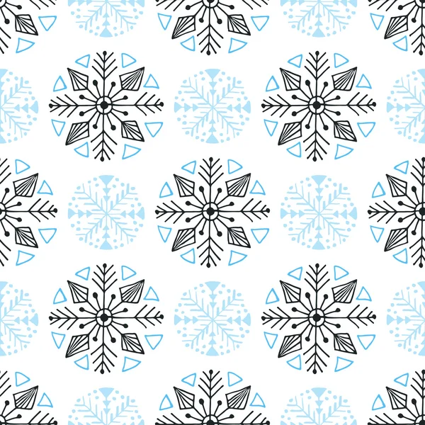 Fiocchi di neve modello senza soluzione di continuità. Decorazione di sfondo invernale. Carta da imballaggio di Natale . — Vettoriale Stock