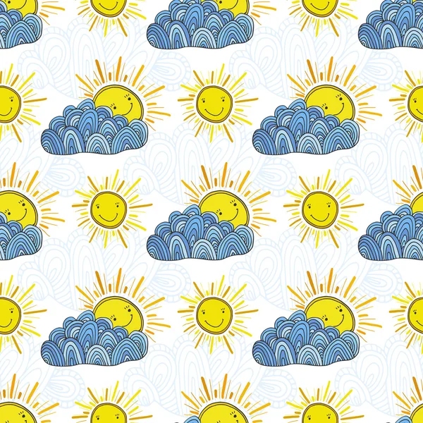 Soleil heureux avec nuage — Image vectorielle