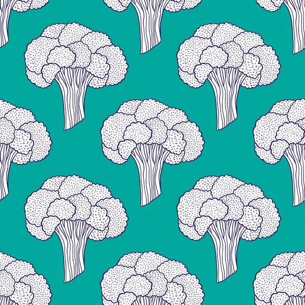 Brokoli Turkuaz Arka Planda Dikişsiz Desen Yazdırılabilir Brokoli Duvar Kağıdı — Stok Vektör