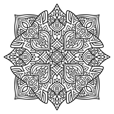 Mandala tasarımı. Basit yuvarlak bir süs. Boyama kitabı sayfası. El yapımı mandala.