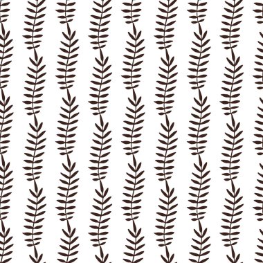 Çiçeksiz arka plan. Vektör desenli tasarım. Kırsal yapraklar deseni. Siyah ve beyaz doğalı tekstil ve keten tasarımı