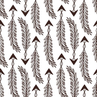 Oklar pürüzsüz desen. Kırsal tasarım siyah ve beyaz renklerde. Sıradışı oklarla etnik arkaplan