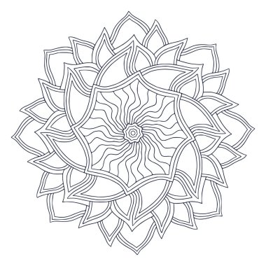 Mandala sanat tasarımı. Boyama kitabı sayfası. İç baskı için el çizimi mandala. Siyah beyaz illüstrasyon