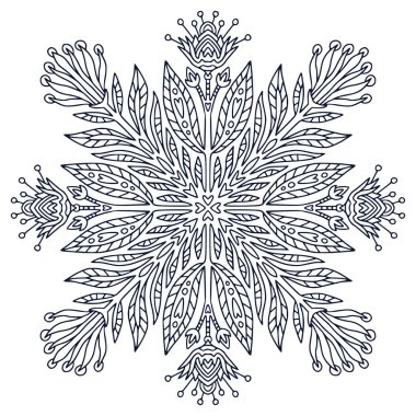 Mandala sanat tasarımı. Boyama kitabı sayfası. İç baskı için el çizimi mandala. Siyah beyaz illüstrasyon