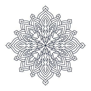 Mandala sanat tasarımı. Boyama kitabı sayfası. İç baskı için el çizimi mandala. Siyah beyaz illüstrasyon