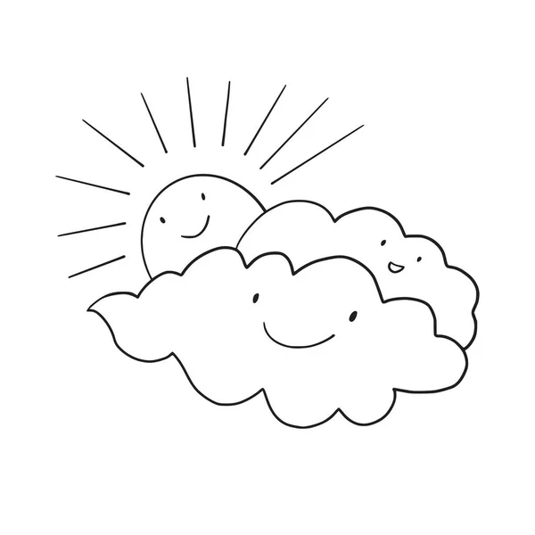 Nuages Soleil Avec Des Visages Souriants Illustration Vectorielle — Image vectorielle