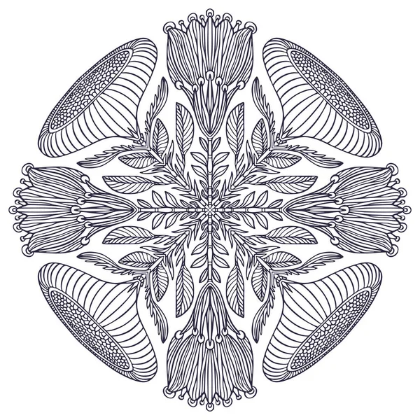 Mandala Vektormuster Mit Skandinavischem Blumenornament Folkloristische Dekorative Muster Mit Exotischen — Stockvektor