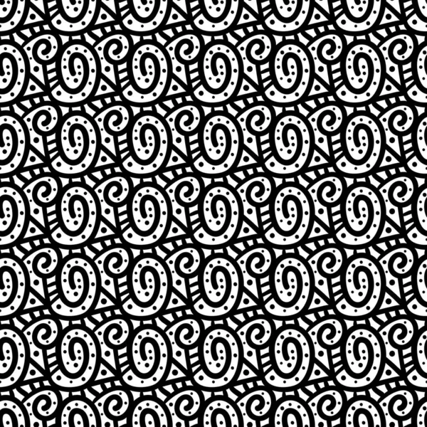 Modèle Spirale Avec Ornement Noir Blanc Arrière Plan Pour Tissu — Image vectorielle