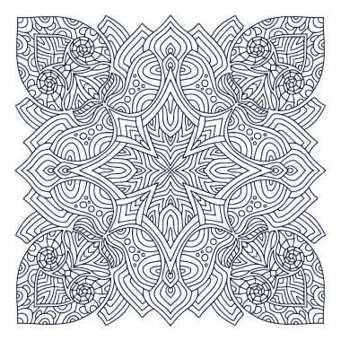 Mandala sanat tasarımı. Boyama kitabı sayfası. İç baskı için el çizimi mandala. Siyah beyaz illüstrasyon