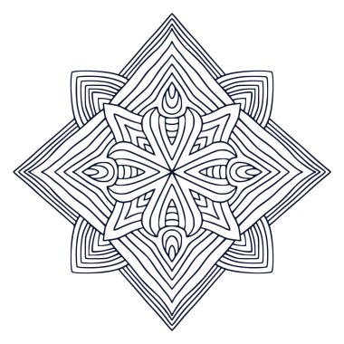 Mandala sanat tasarımı. Boyama kitabı sayfası. İç baskı için el çizimi mandala. Siyah beyaz illüstrasyon