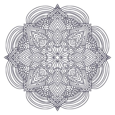 Süslü bohem Mandala. Dövme sanat tasarımı. Detaylı süs deseni. Boyama kitabı sayfası. İç mandala izi