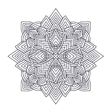 Süslü bohem Mandala. Dövme sanat tasarımı. Detaylı süs deseni. Boyama kitabı sayfası. İç mandala izi