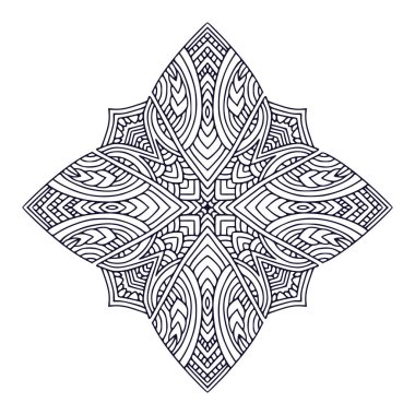 Süslü bohem Mandala. Dövme sanat tasarımı. Detaylı süs deseni. Boyama kitabı sayfası. İç mandala izi