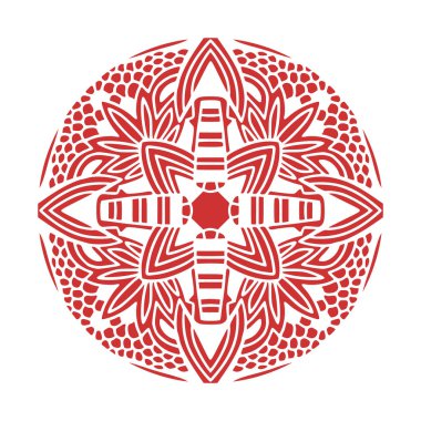 Mandala tasarımı daire şeklinde. Kırmızı yuvarlak süs. Yaratıcı logo
