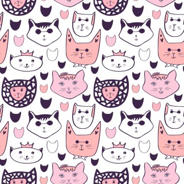 Yavru kediler arka planı tekrarlıyor. Komik kedilerde kusursuz desen. Tekstil deseni, ambalaj kağıdı. Çocuksu baskı