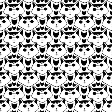 Kara kedi geçmişi. Gözlüklü kedilerde kusursuz desen. Çocuksu tekstil modeli. Kağıt tasarımı paketleniyor