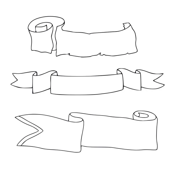 Контурна Колекція Стрічок Рука Намальована Банерами Ескізному Стилі Прості Стрічки — стоковий вектор
