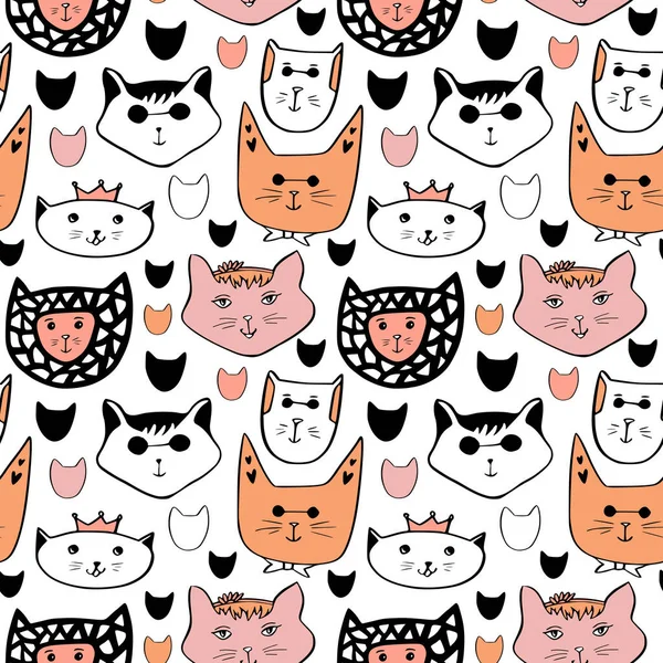 Cats Background Seamless Pattern Funny Cats Childish Textile Pattern Wrapping — Stock Vector