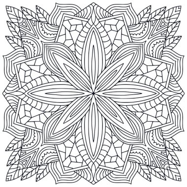 Yazdırılabilir çiçek deseni. Boyama kitabı arka planı. Süslü kare desen