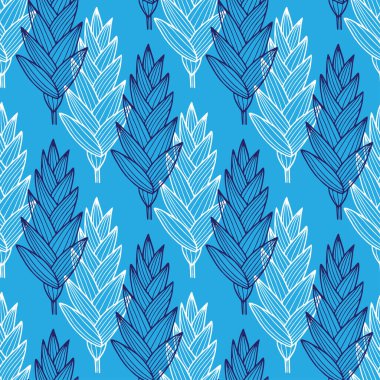 Çiçeksiz arka plan. Mavi desenli tasarım. Tropikal doğa tekstil deseni